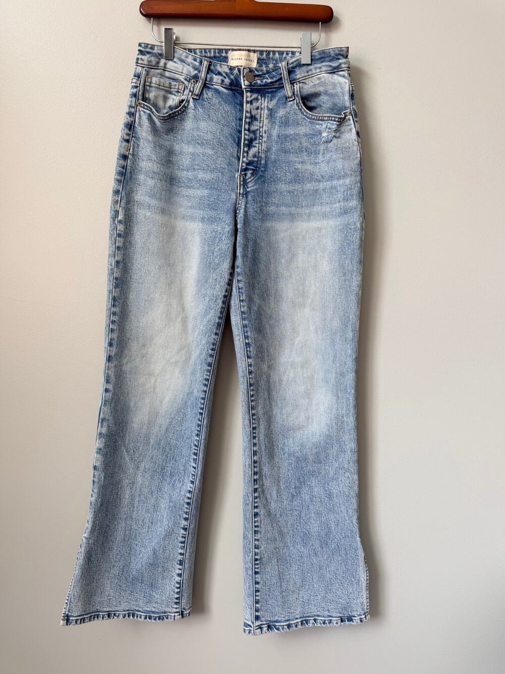 Gilded Intent Y2K 90s Wide Leg Split Hem Jeans Light Acid Wash Distressed 28x32
